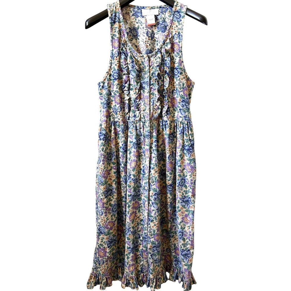 Vtg GUNNE SAX Jessica McClintock Floral Maxi Dress Button Pockets Ruffles Sz 7
